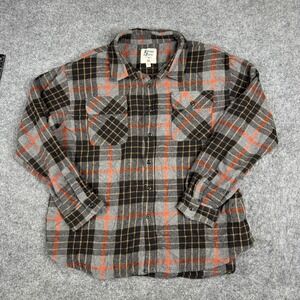 Stitches & Rivets Flannel Mens 3XL Gray Orange Plaid Long Sleeve Button Down
